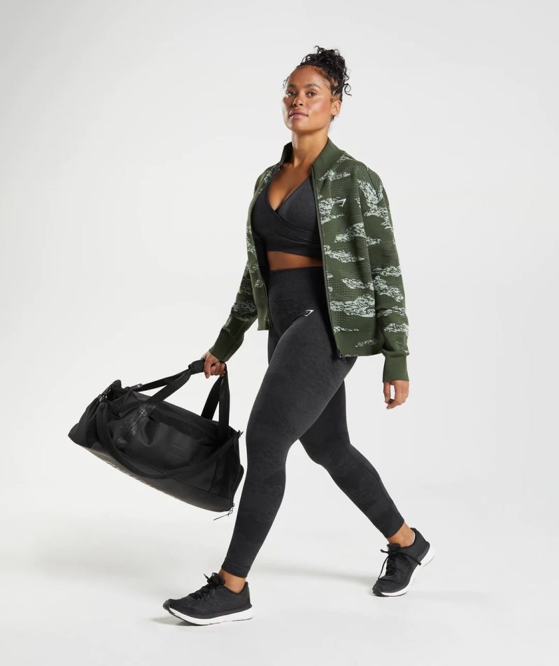 Women's Gymshark Adapt Camo Seamless Track Jackets Dark Green | CA D108NA